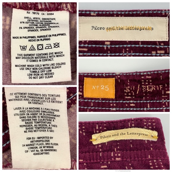Anthropologie Pilcro and the Letterpress Burgundy/Cream Serif Skinny Cords, 25 - Picture 16 of 16